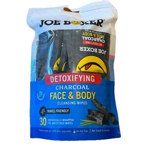 New Joe Boxer Detoxifying Charcoal‎ Face & Body Cleansing Wipes 30 Ct